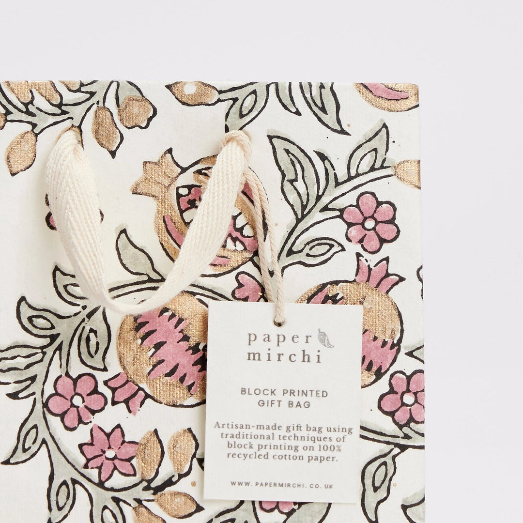 Hand Block Printed Gift Bags - Pomegranate Pink Earth