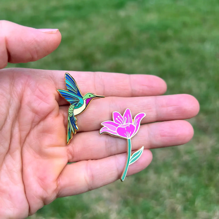 Hummingbird and Lillies Lapel Pin