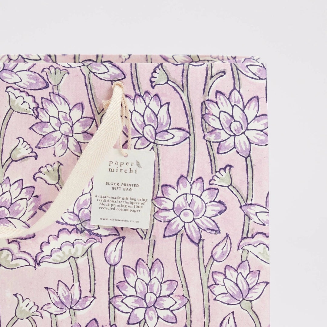 Hand Block Printed Gift Bags - Lotus Lavender