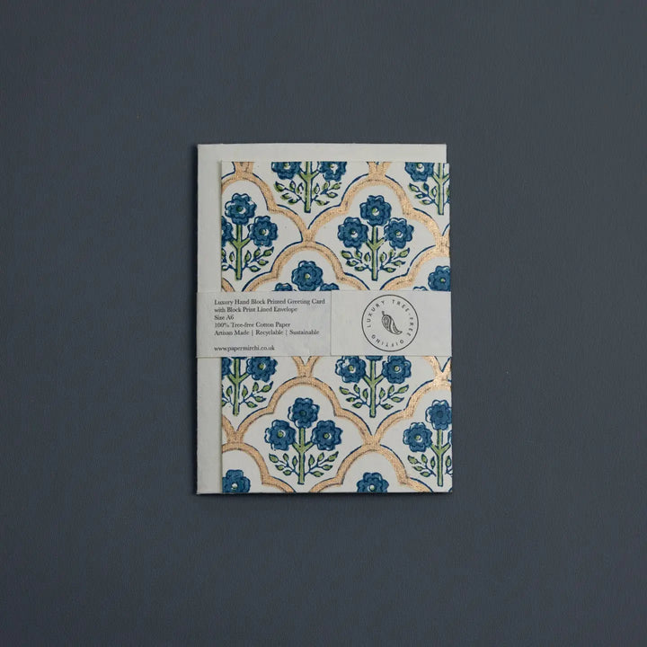 Hand Block Printed Greeting Card - Trellis Indigo