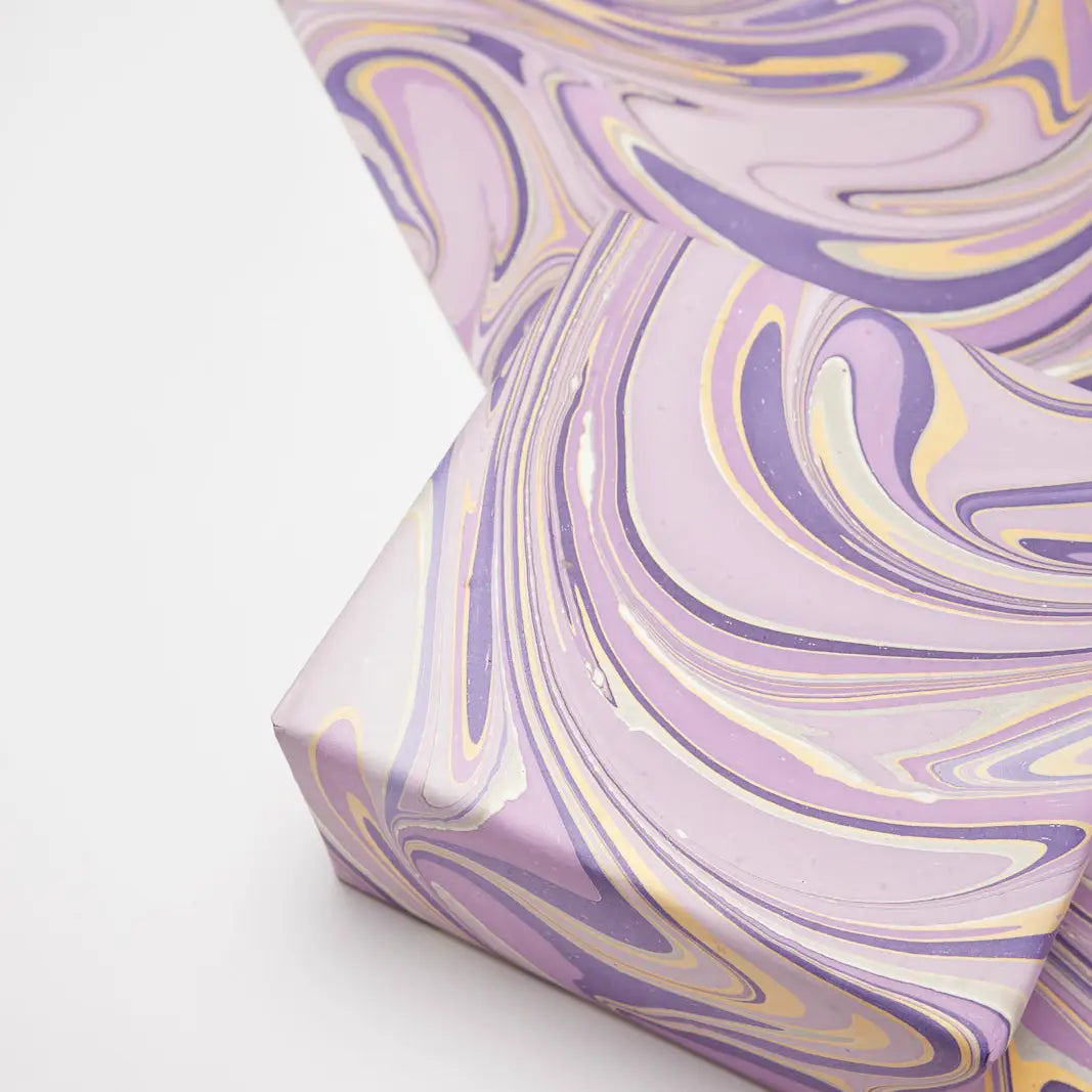 Hand Marbled Gift Wrap Sheets - Waves Imperial Purple (Roll)