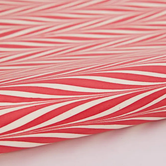 Hand Marbled Gift Wrap Sheets - Candy Stripes Red (Roll)