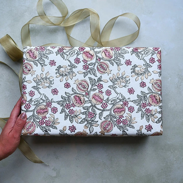 Hand Block Printed Gift Wrap Sheets - Pomegranate Pink Earth (Roll)