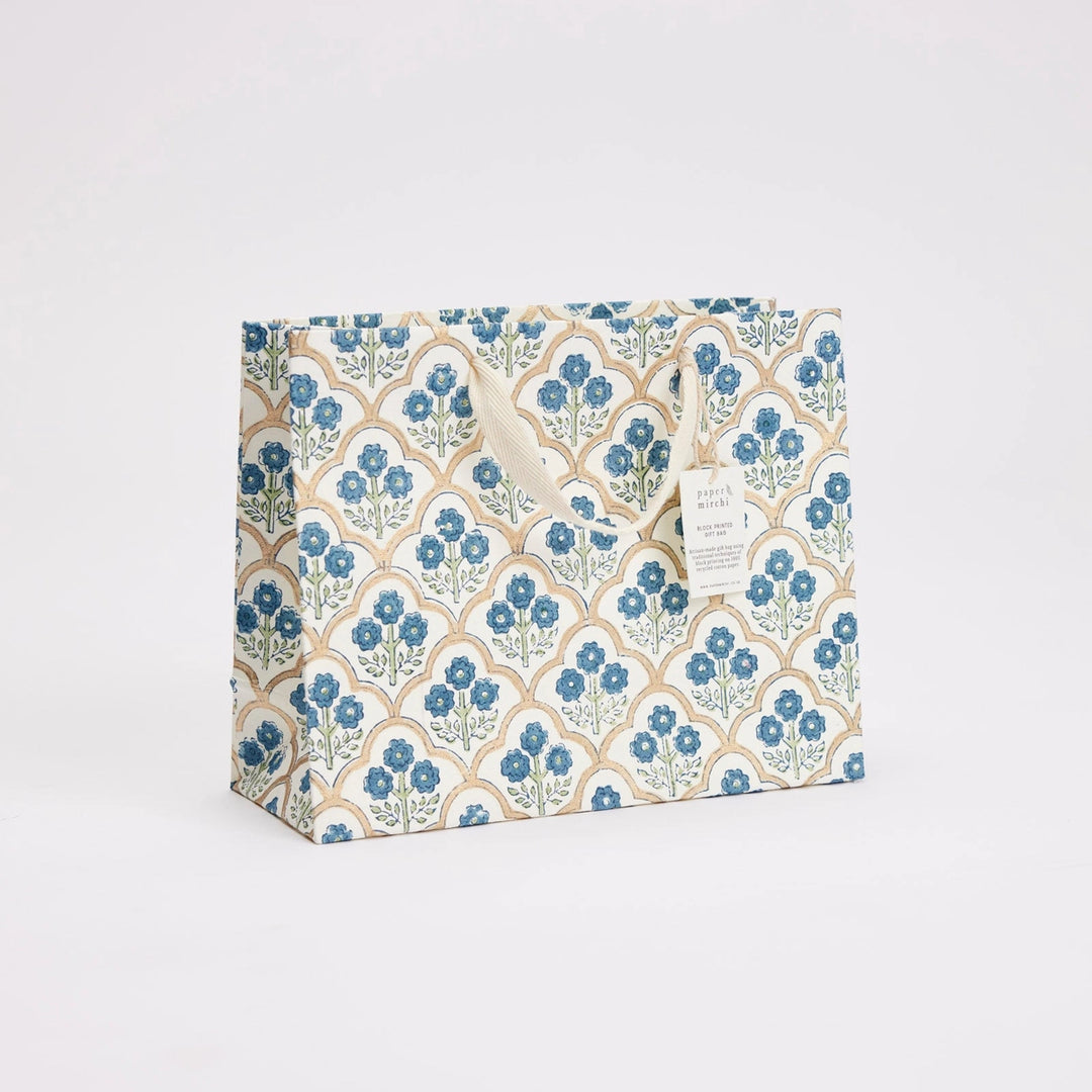 Hand Block Printed Gift Bags - Trellis Indigo