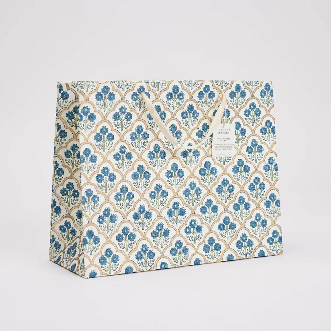 Hand Block Printed Gift Bags - Trellis Indigo