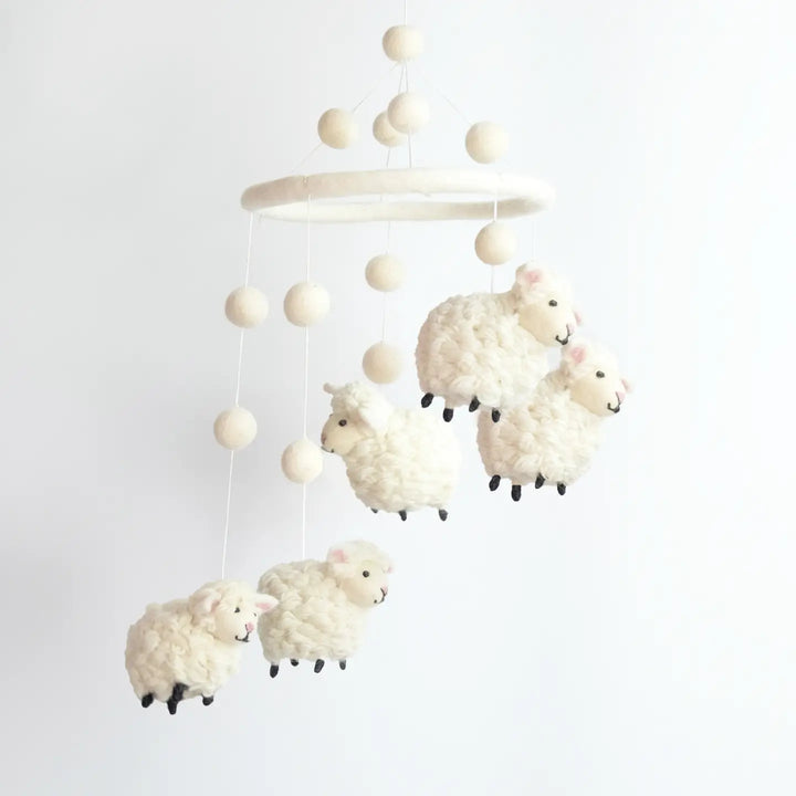 White Sheep Felt Mobile