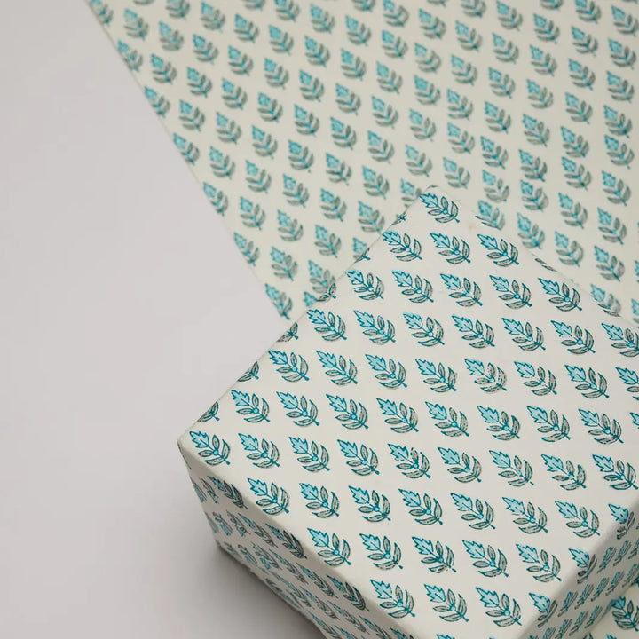 Hand Block Printed Gift Wrap Sheets - Buti Turquoise (Roll)