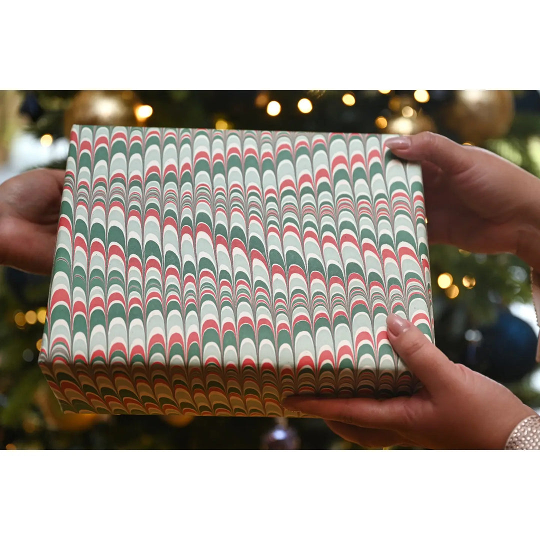 Hand Marbled Gift Wrap Sheets - Scallops Festive (Roll)