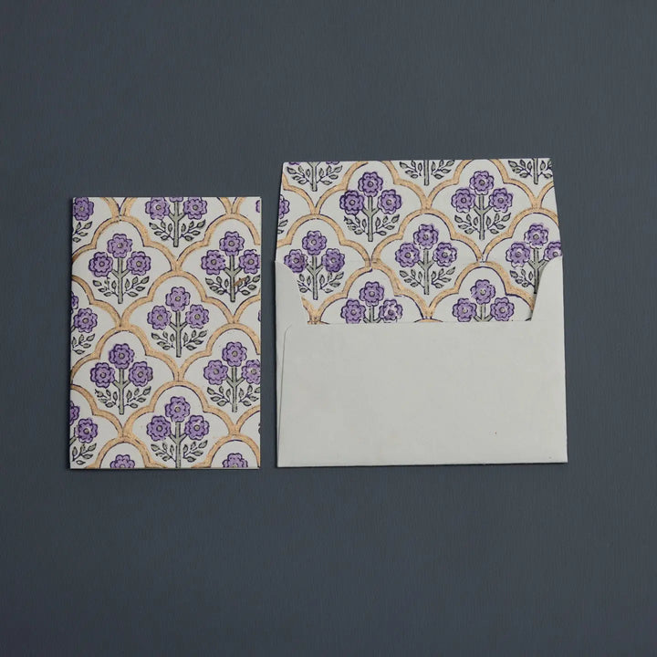 Hand Block Printed Greeting Card - Trellis Lavender