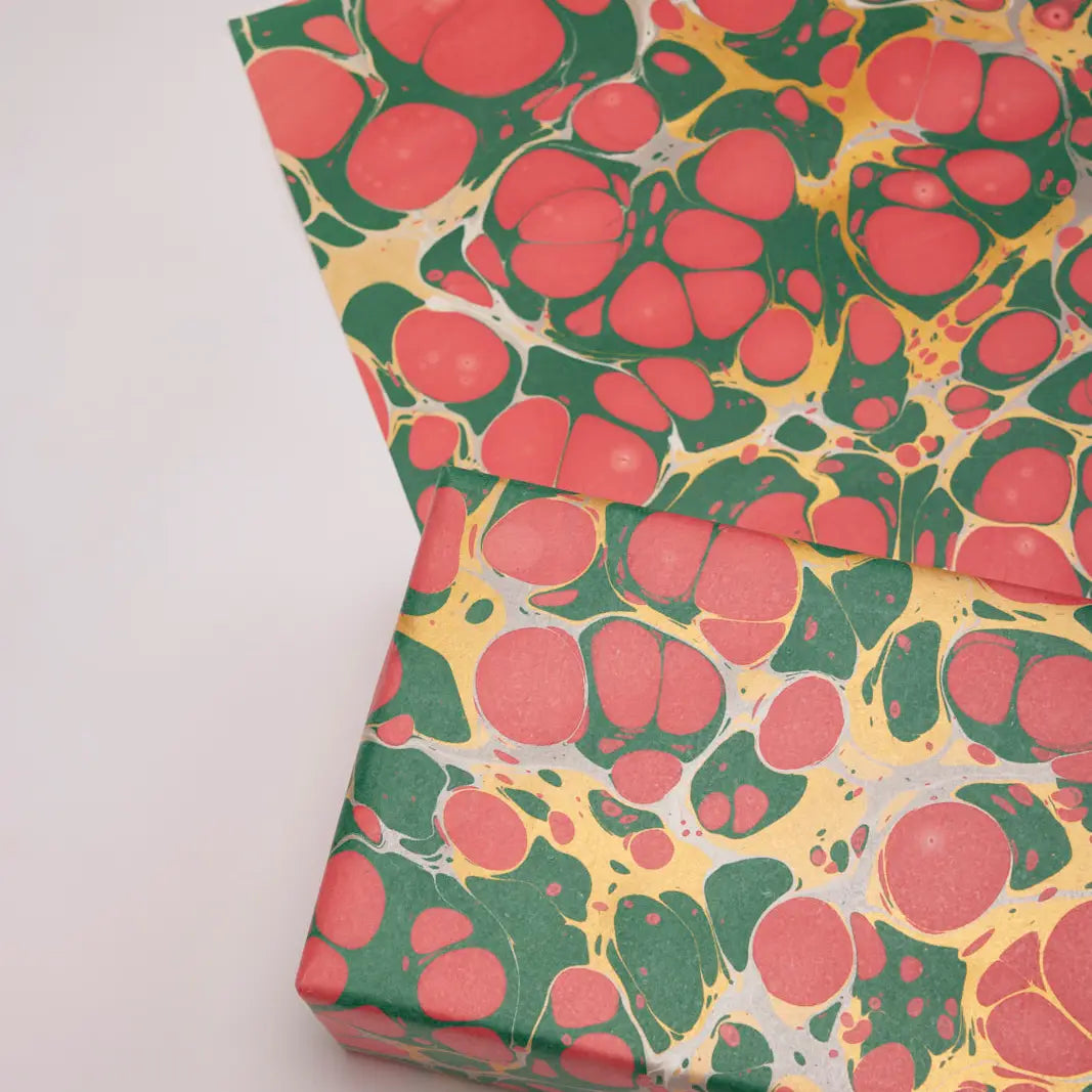 Hand Marbled Gift Wrap Sheets - Stone Festive Mix (Roll)