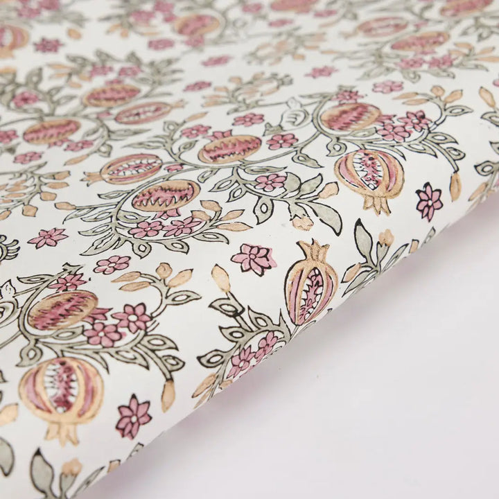 Hand Block Printed Gift Wrap Sheets - Pomegranate Pink Earth (Roll)