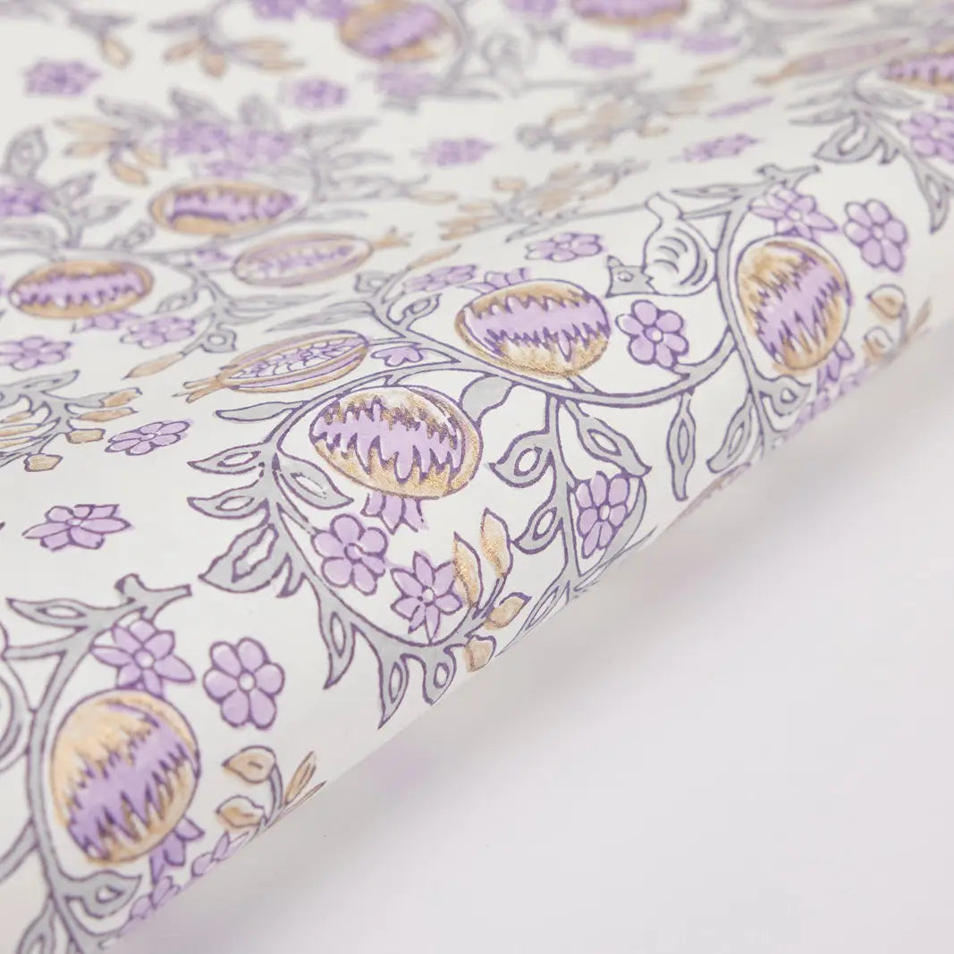 Hand Block Printed Gift Wrap Sheets - Pomegranate Lavender (Roll)