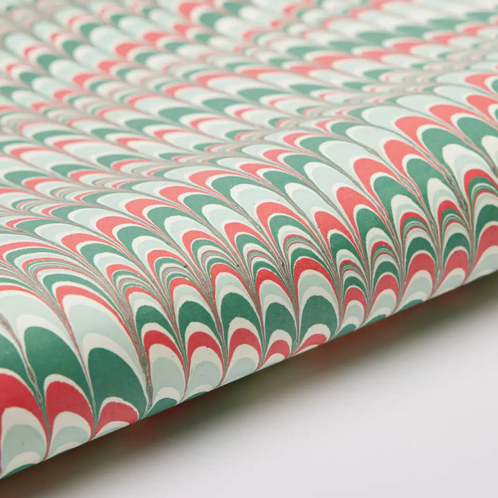 Hand Marbled Gift Wrap Sheets - Scallops Festive (Roll)