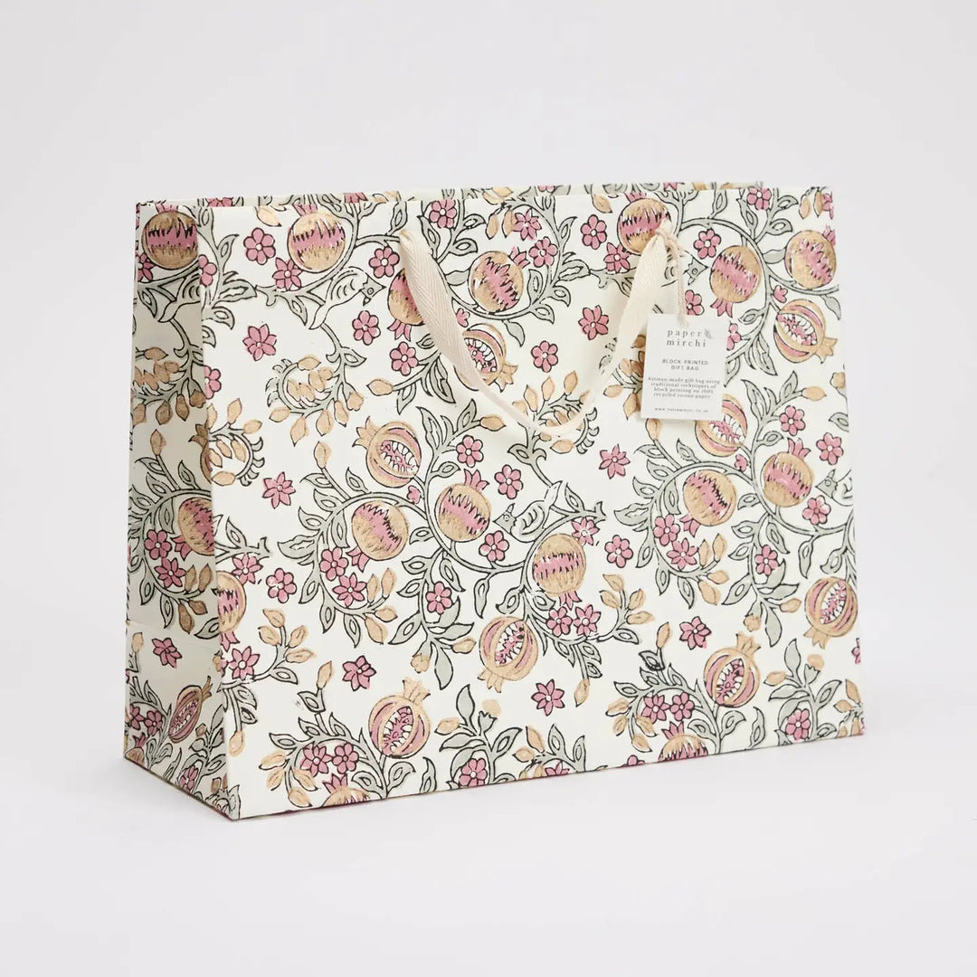 Hand Block Printed Gift Bags - Pomegranate Pink Earth