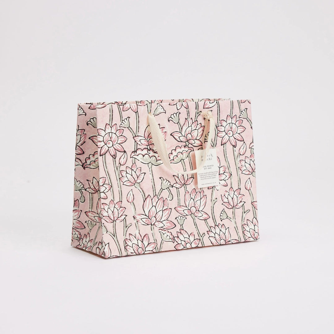 Hand Block Printed Gift Bags - Lotus Pink Earth