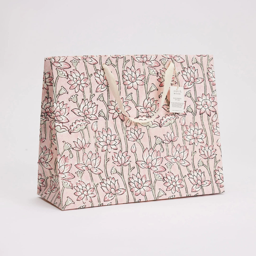 Hand Block Printed Gift Bags - Lotus Pink Earth