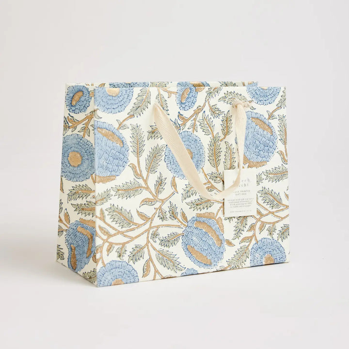 Hand Block Printed Gift Bags - Marigold Glitz Blue Stone