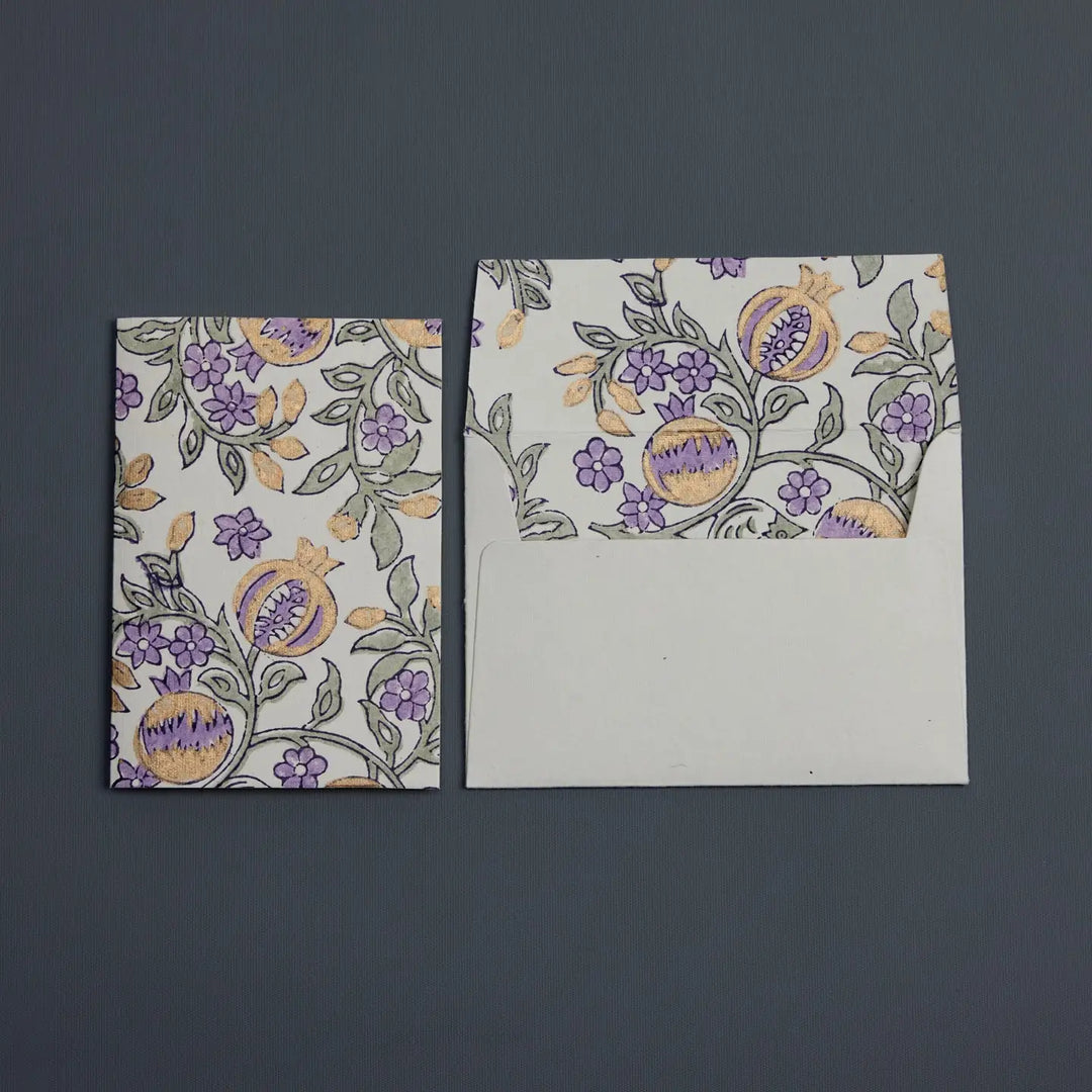 Hand Block Printed Greeting Card - Pomegranate Lavender