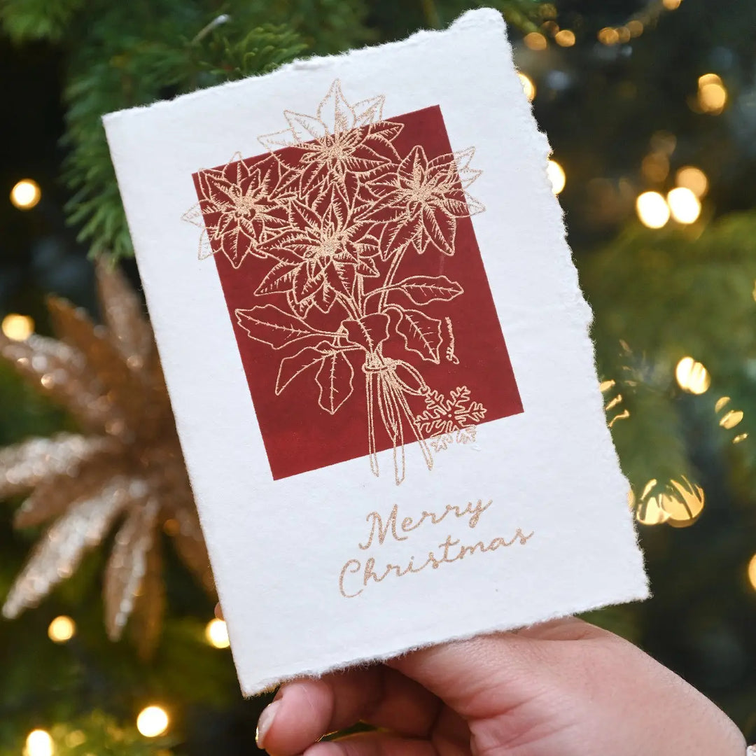 Deckle Edge Cotton Christmas Card - Poinsettia Scarlet