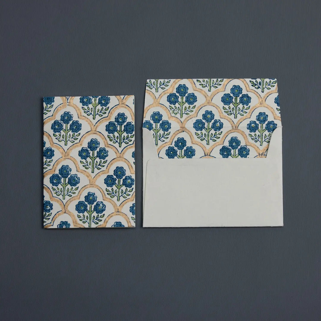 Hand Block Printed Greeting Card - Trellis Indigo