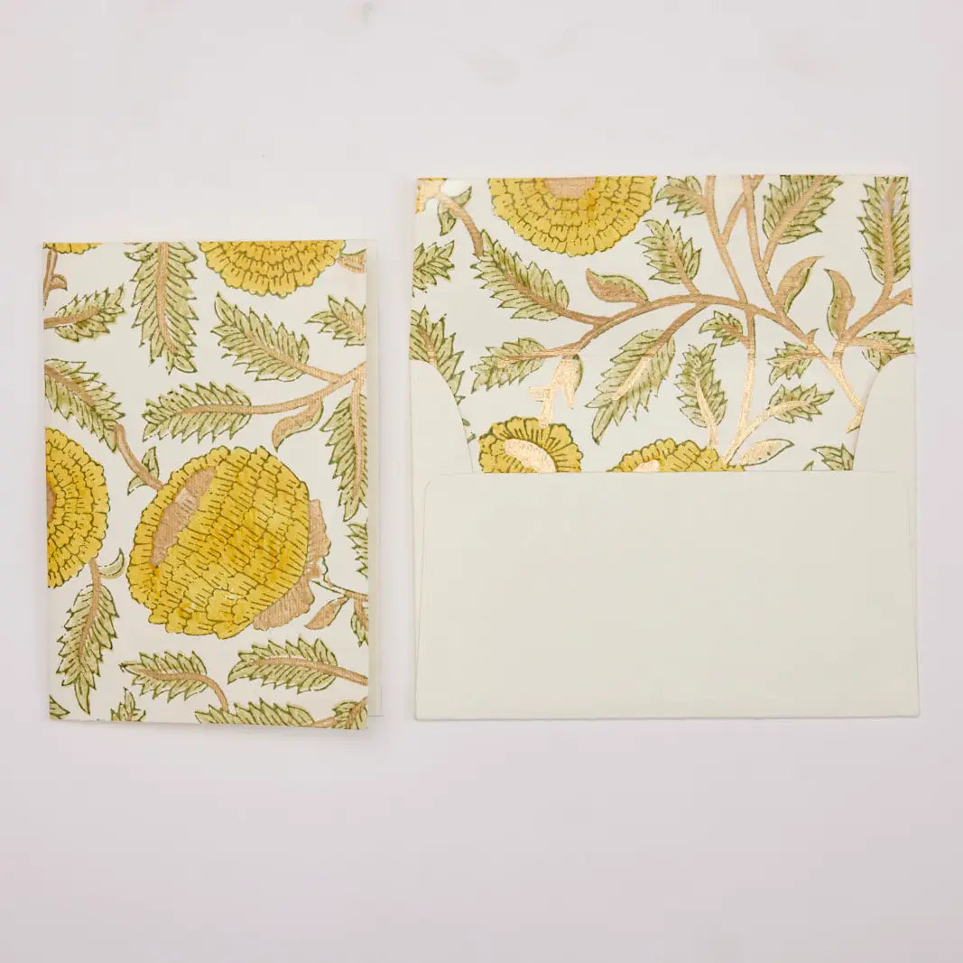 Hand Block Printed Greeting Card - Marigold Glitz Sunshine