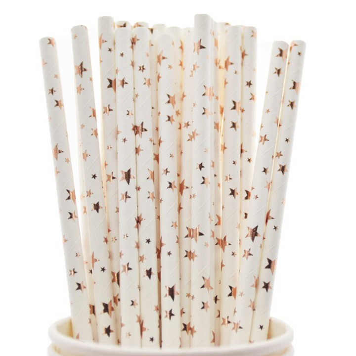 Paper Straws - Rose Gold Foil Star