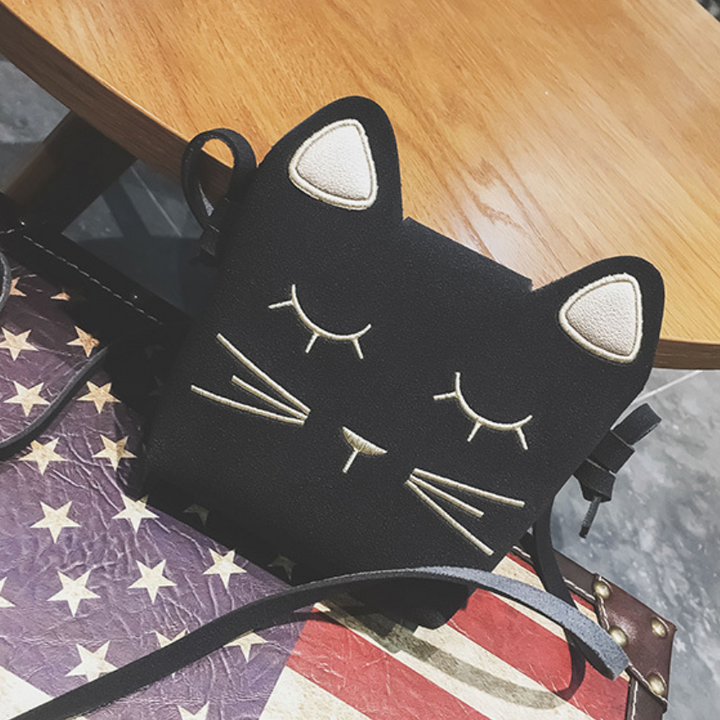 Black Cat Crossbody Embroidered Mini Purse