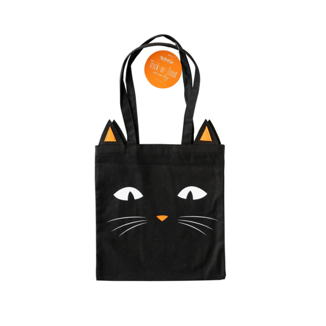 Black Cat Canvas Trick or Treat Bag