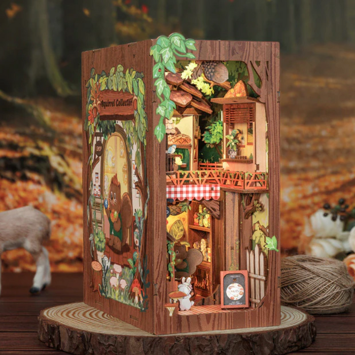 DIY Book Nook Kit: Squirrel Collector with Dust Cover