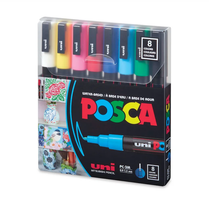 POSCA Water-Based Paint Markers - Fine Tip, Primary Colors (Set of 8)