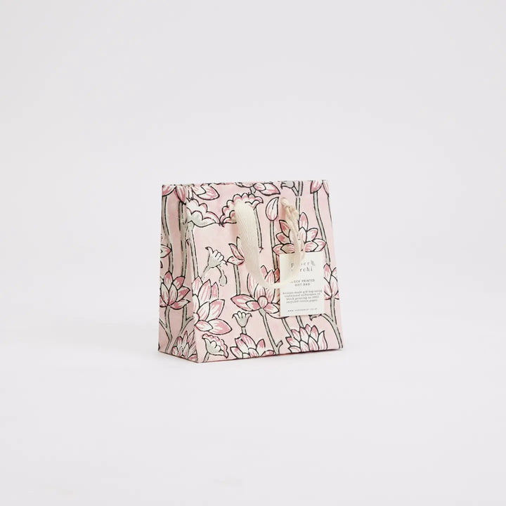 Hand Block Printed Gift Bags - Lotus Pink Earth