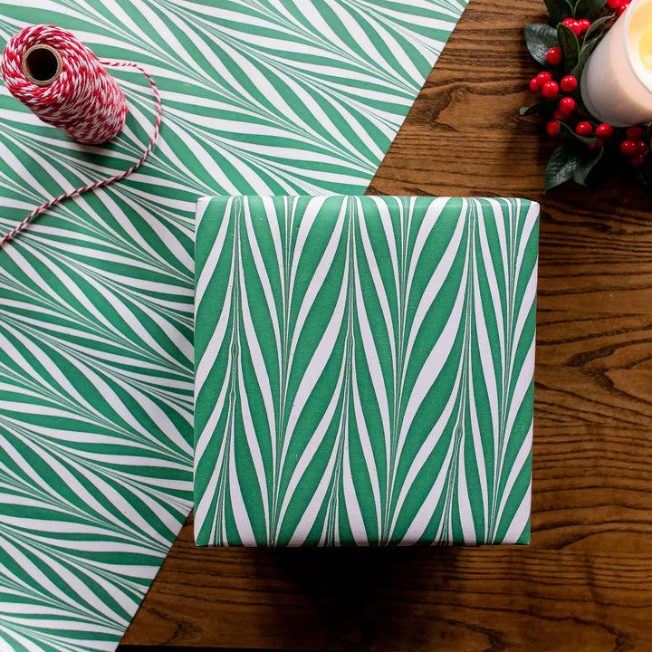 Hand Marbled Gift Wrap Sheets - Candy Stripes Green (Roll)