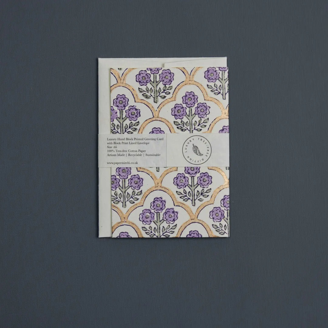 Hand Block Printed Greeting Card - Trellis Lavender