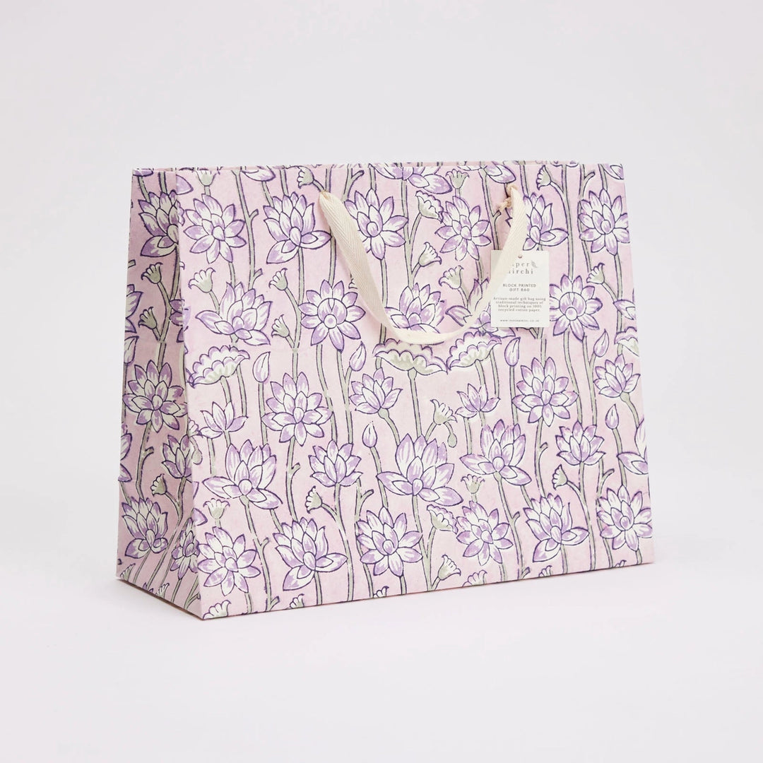 Hand Block Printed Gift Bags - Lotus Lavender