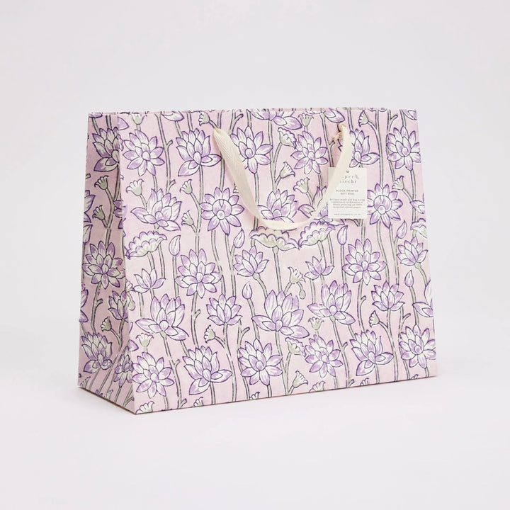 Hand Block Printed Gift Bags - Lotus Lavender