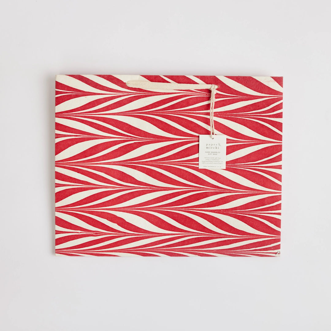 Hand Marbled Gift Bags - Candy Stripes Red