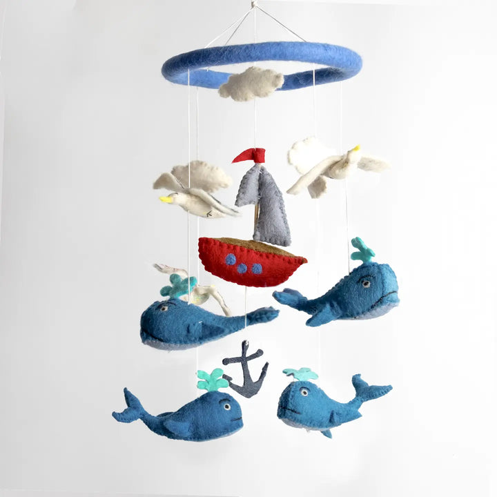 Whale and Sailboat Felt Mobile