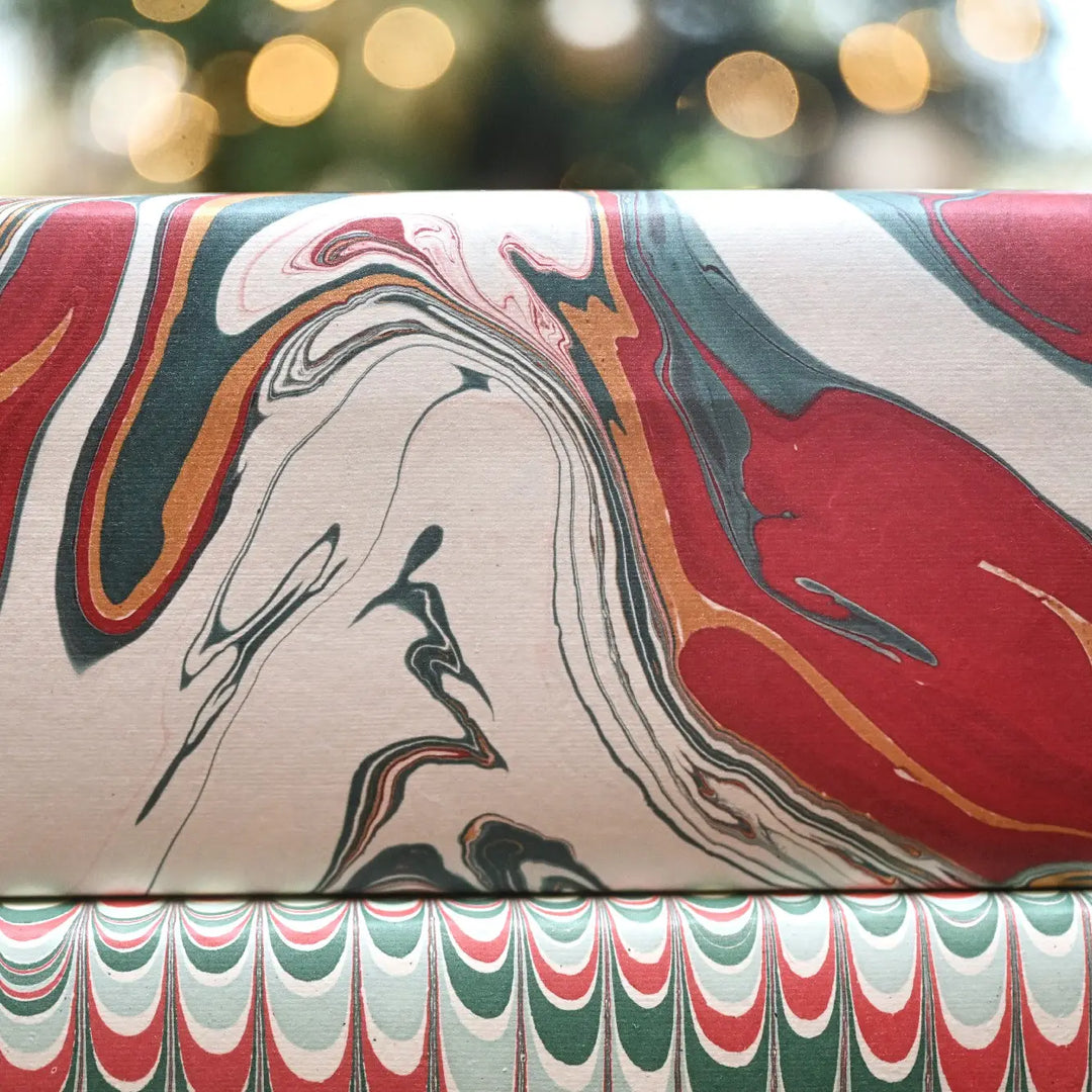 Hand Marbled Gift Wrap Sheets - Free Spirit Festive Mix (Roll)