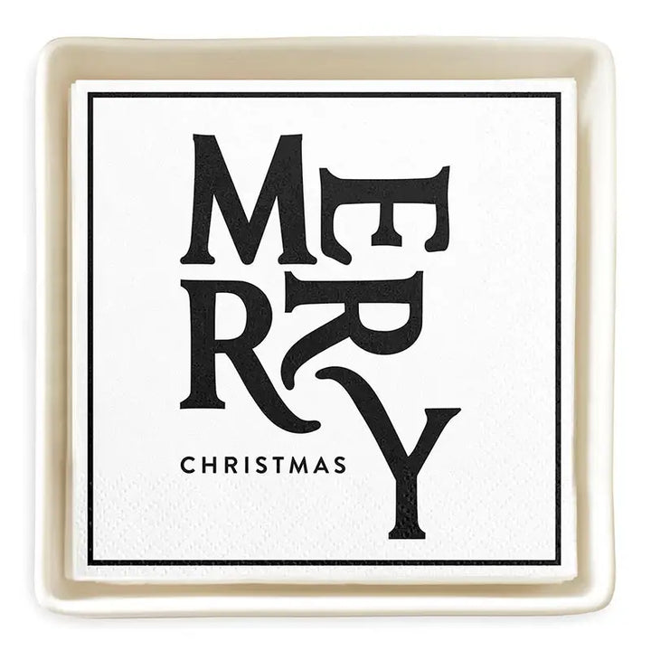 Ceramic Napkin Tray + Napkins - Merry Christmas