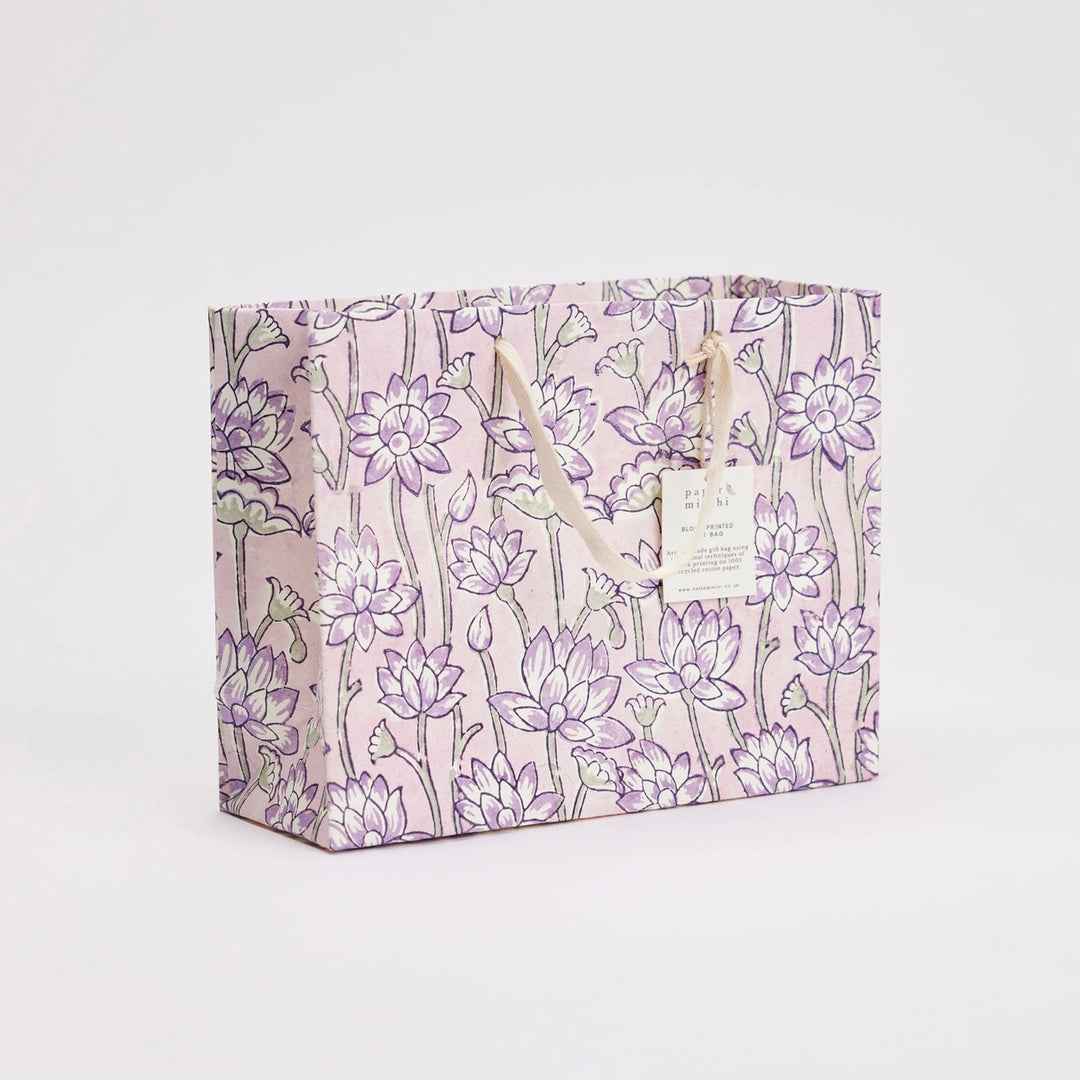 Hand Block Printed Gift Bags - Lotus Lavender