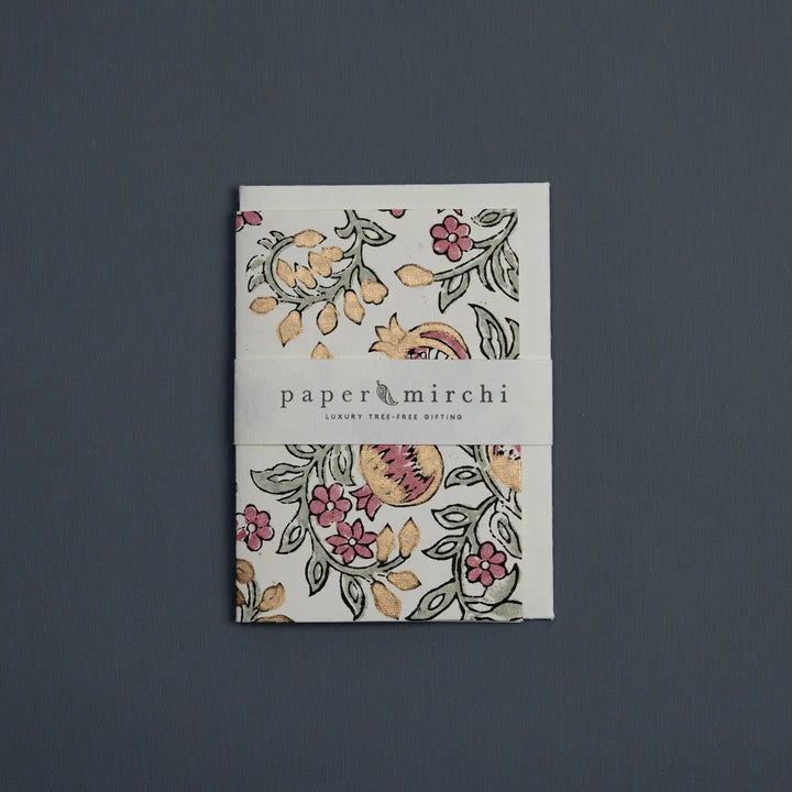 Hand Block Printed Greeting Card - Pomegranate Pink Earth