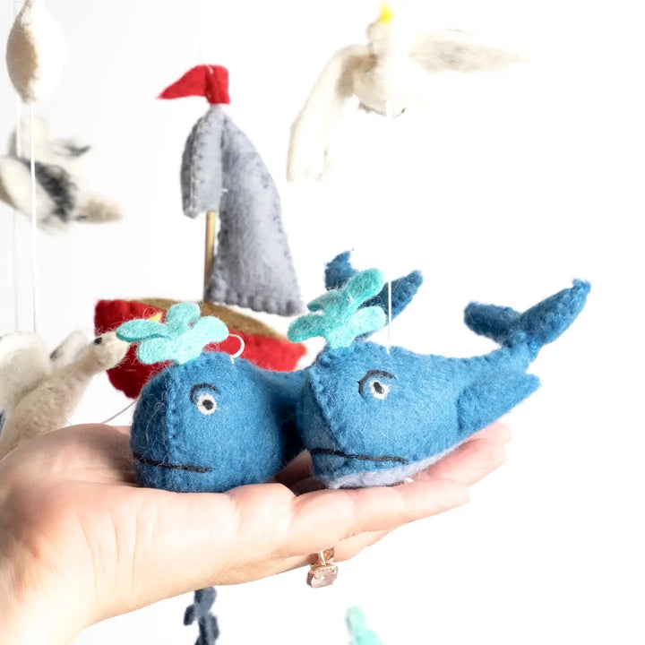 Whale and Sailboat Felt Mobile