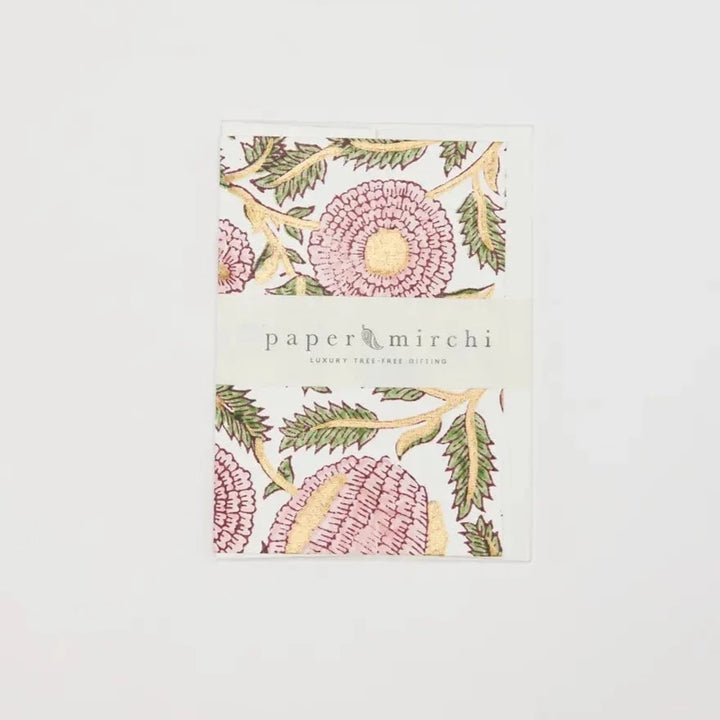 Hand Block Printed Greeting Card - Marigold Glitz Blush