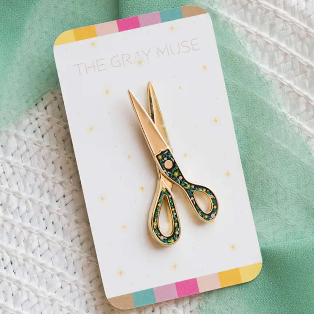 The Gray Muse Floral Scissors Interactive Enamel Pin