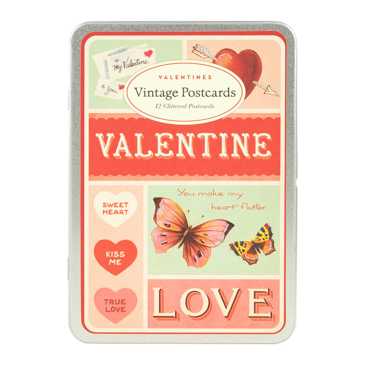 Vintage Valentines Glittered Postcards (Set of 12)